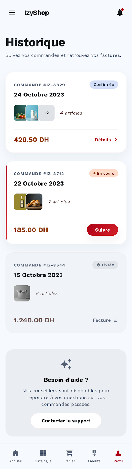 IzyShop — Suivi des commandes