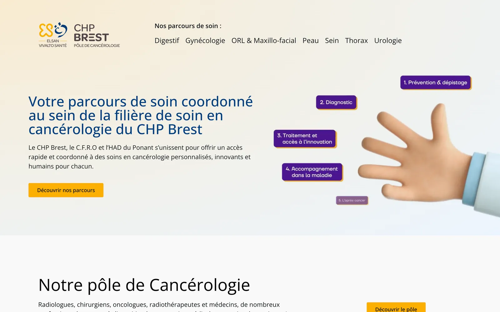Site Pôle de cancérologie du Finistère, page d'accueil sur ordinateur