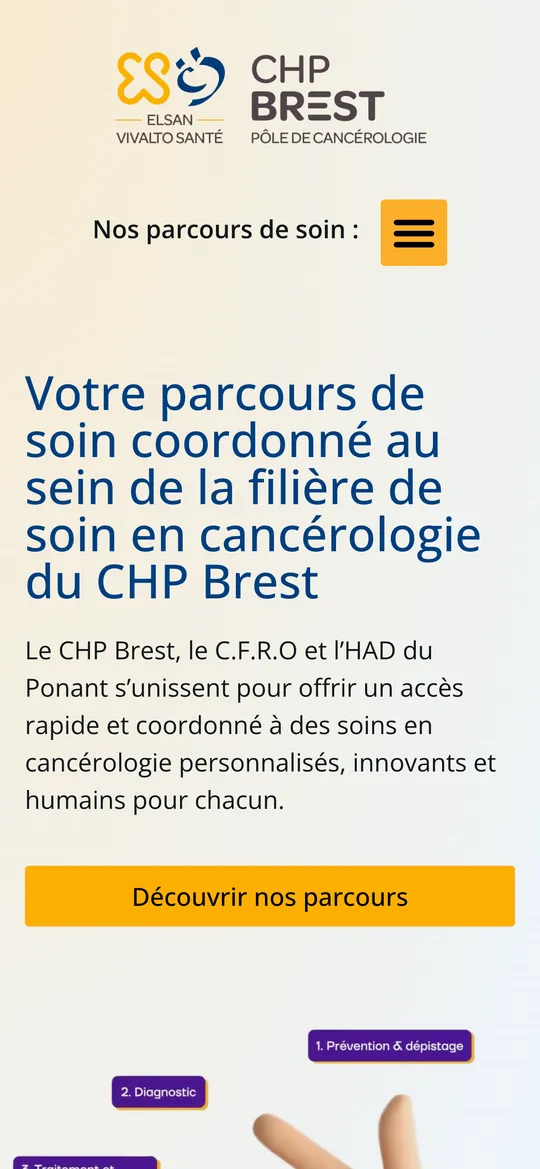 Site Pôle de cancérologie du Finistère sur smartphone