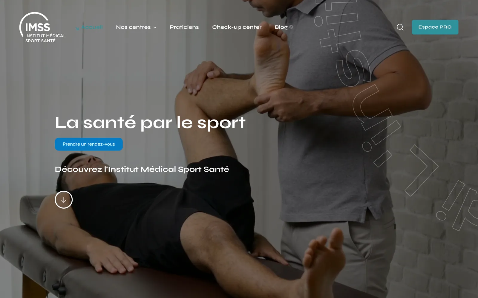 Site IMSS, Institut Médical Sport Santé, page d'accueil sur ordinateur