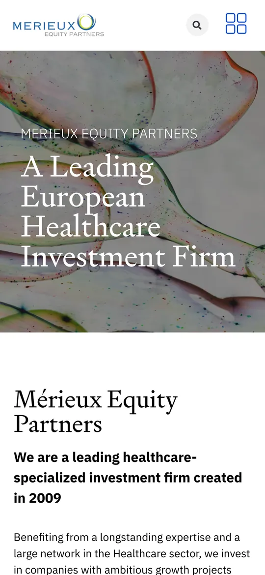 Site Mérieux Equity Partners sur smartphone