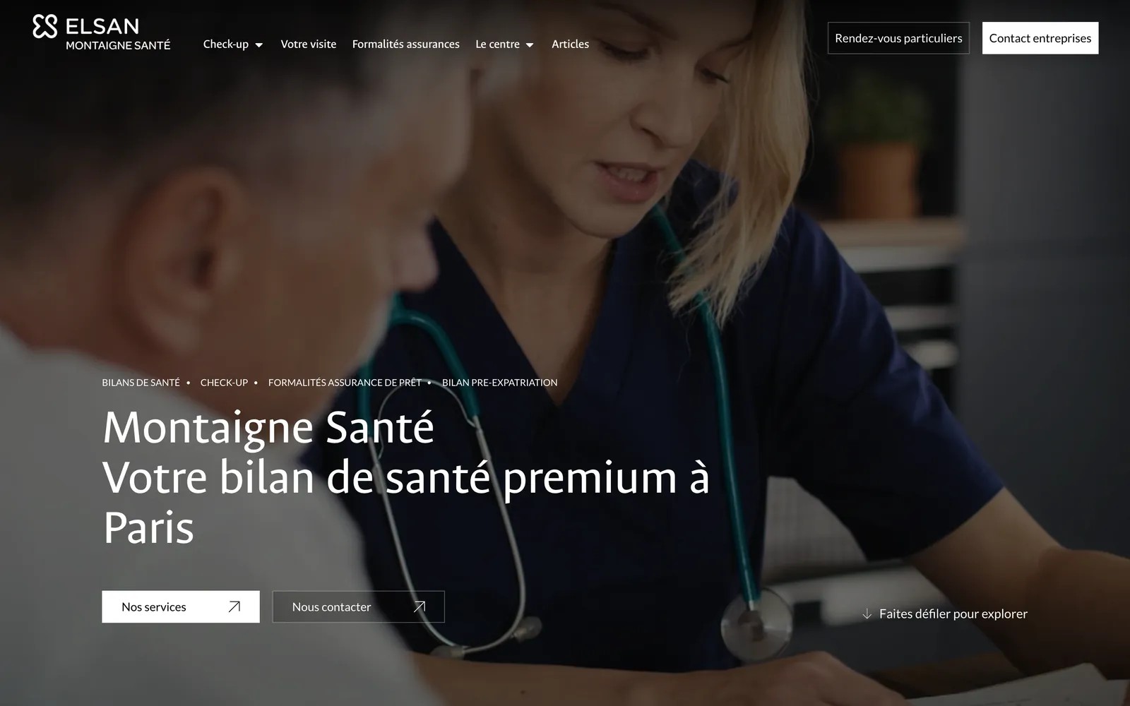 Site Montaigne Santé, Elsan, page d'accueil sur ordinateur