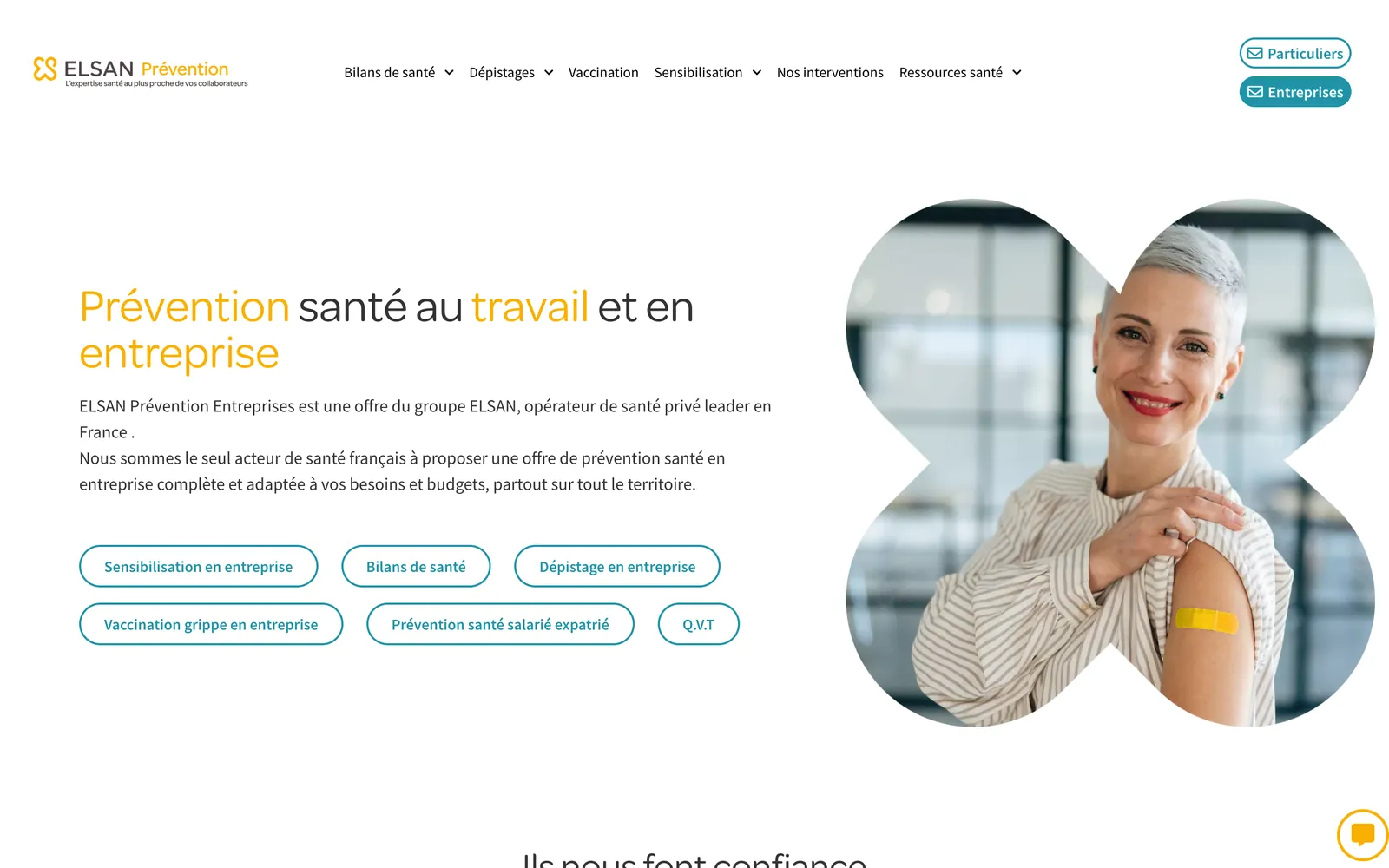 Site Elsan Prévention Entreprises, page d'accueil sur ordinateur