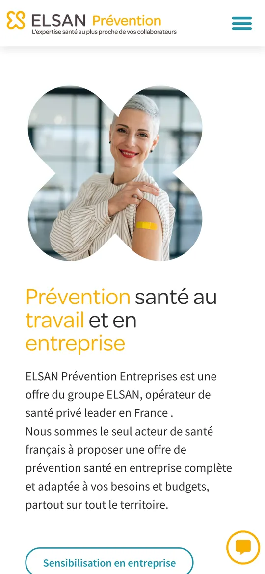 Site Elsan Prévention Entreprises sur smartphone
